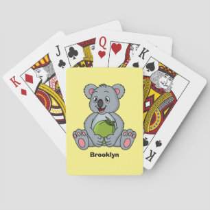 Cute koala and coconut cartoon illustration playing cards