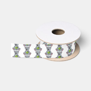 Cute koala and coconut cartoon illustration satin ribbon