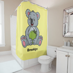Cute koala and coconut cartoon illustration shower curtain