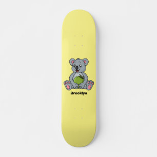 Cute koala and coconut cartoon illustration skateboard