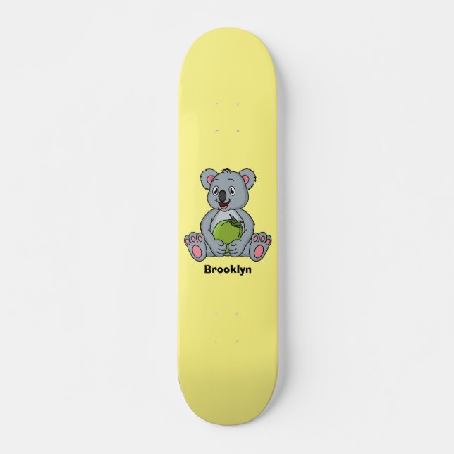 Cute koala and coconut cartoon illustration skateboard (Front)