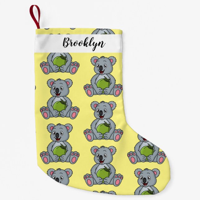 Cute koala and coconut cartoon illustration small christmas stocking (Front)