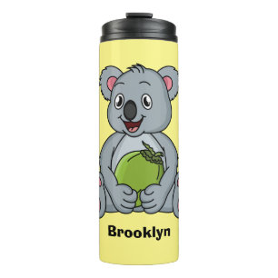 Cute koala and coconut cartoon illustration thermal tumbler