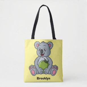 Cute koala and coconut cartoon illustration tote bag