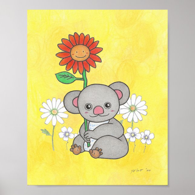 Cute Koala and flowers animal nursery poster (Front)