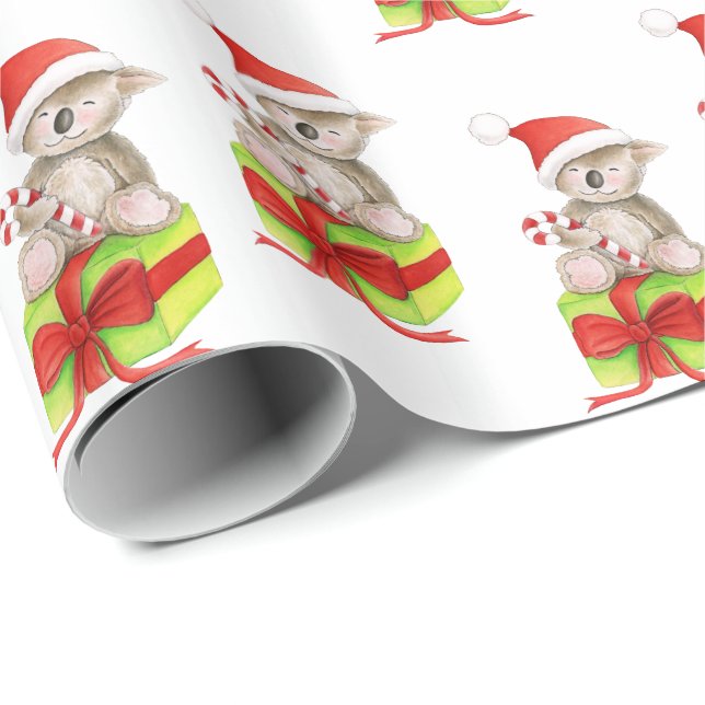 Cute koala and gift art white Christmas wrapping Paper (Roll Corner)