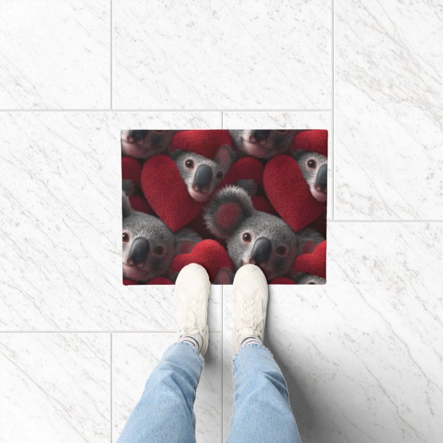 Cute Koala and Red Heart Seamless Pattern Doormat (Indoor)