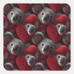 Cute Koala and Red Heart Seamless Pattern Square Sticker