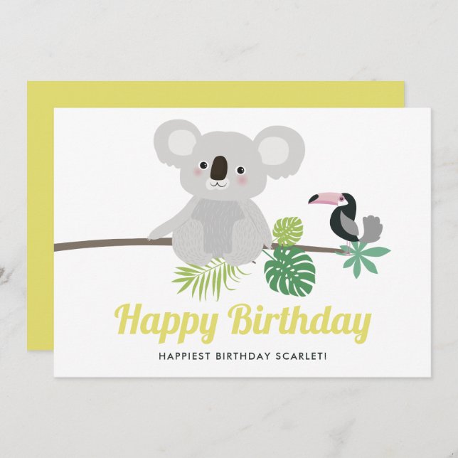 Cute Koala and Toucan Tropical Happy Birthday (Front/Back)