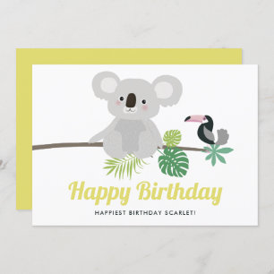 Cute Koala and Toucan Tropical Happy Birthday