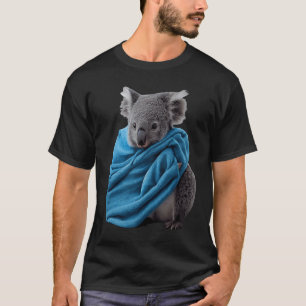 Cute Koala Animal Cuddling with Blue Blanket Koala T-Shirt