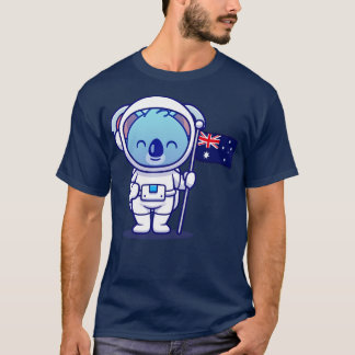 Cute Koala Astronaut Holding Australia Flag Cartoo T-Shirt