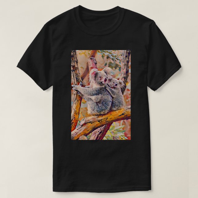 Cute Koala Australian Oil Painting Marsupial Koala T-Shirt (Design Front)