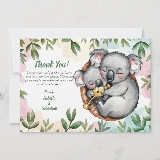 Cute Koala Baby And Koala Mum Thank you Card (Front)