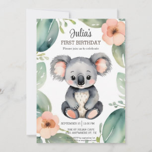 Cute Koala Baby Birthday Invitation