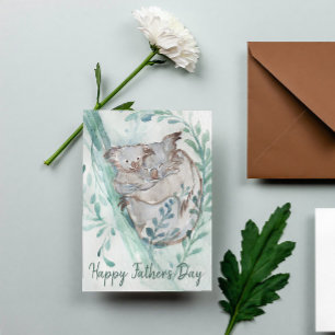 Cute Koala Baby Hug Watercolor Animal Father's Day Postcard