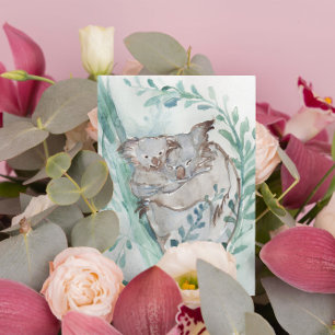 Cute Koala & Baby Watercolor Neutral Nursery Teal Postcard