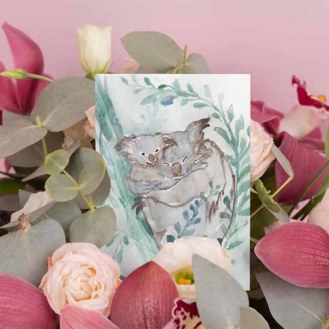  Cute Koala & Baby Watercolor Neutral Nursery Teal Postcard (Creator Uploaded)