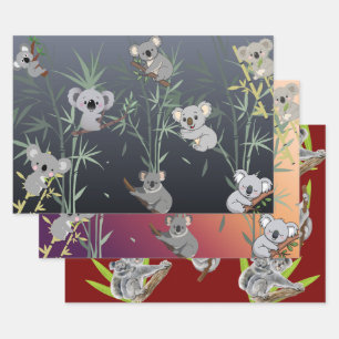 Cute Koala & Bamboo Tree Modern Art Wrapping Paper Sheet