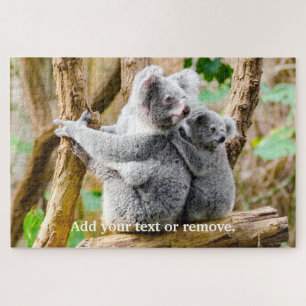 Cute koala bear and baby sit on eucalypyus tree, jigsaw puzzle