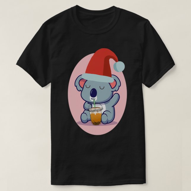 Cute Koala Bear And Bubble Tea 2 T-Shirt (Design Front)