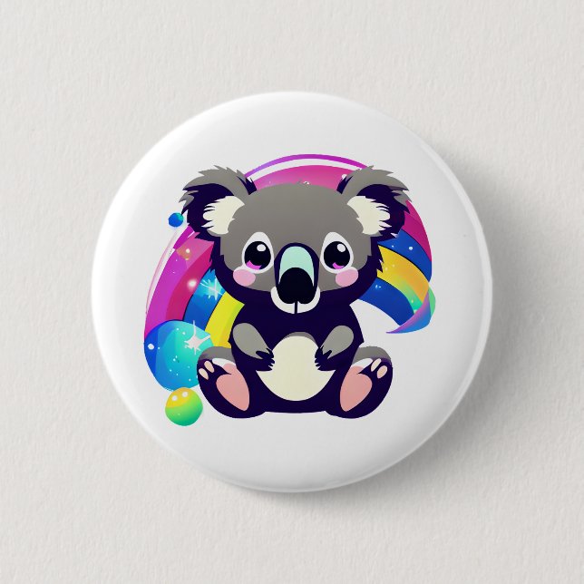 Cute Koala Bear and Rainbow  6 Cm Round Badge (Front)