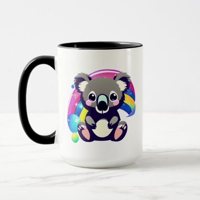 Cute Koala Bear and Rainbow Personalised Mug (Left)