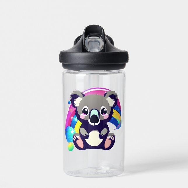 Cute Koala Bear and Rainbow Personalised Water Bottle (Front)