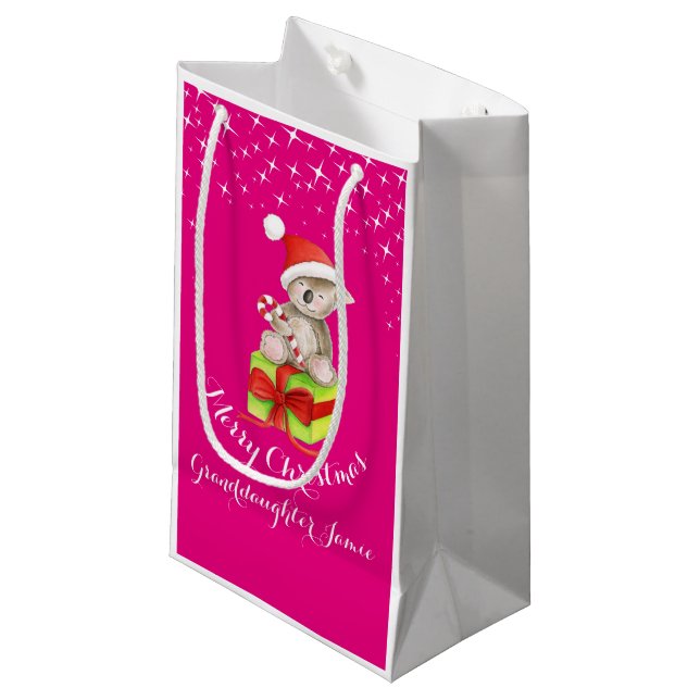 Cute koala bear art named christmas pink gift bag (Front Angled)