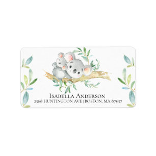 Cute Koala Bear  Baby Boy Shower Address Label