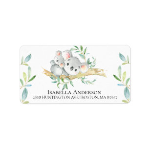 Cute Koala Bear Baby Boy Shower Address Label