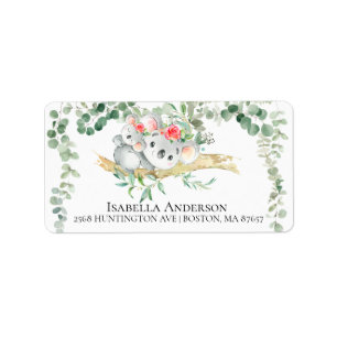 Cute Koala Bear  Baby Girls Shower Address Label