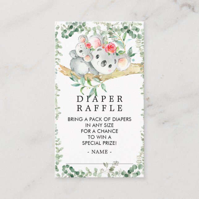 Cute Koala Bear Baby Shower Diaper Raffle Ticket Enclosure Card (Front)