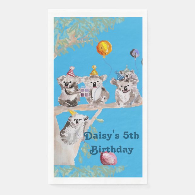 Cute Koala Bear Birthday Animal Party Serviette Napkin (Front)