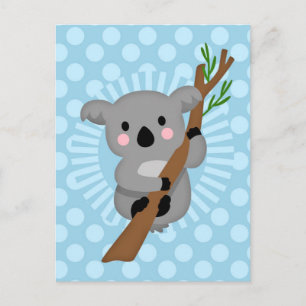 Cute Koala Bear - Blue Polka Dot Postcard