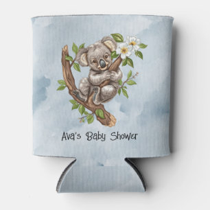 Cute Koala Bear Blue Watercolor Baby Shower Can Cooler