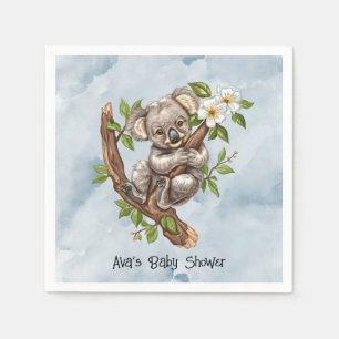 Cute Koala Bear Blue Watercolor Baby Shower Napkin