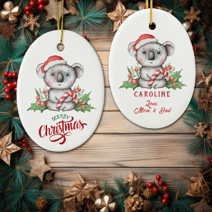 Cute Koala Bear Candy Cane Kids Ceramic Ornament