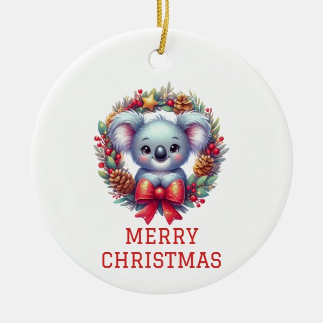 Cute Koala Bear Christmas Ceramic Ornament (Front)