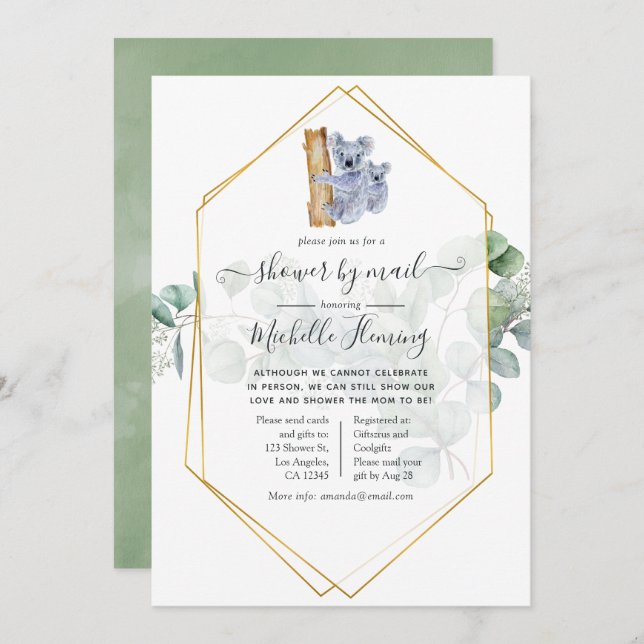 Cute Koala Bear Eucalyptus Baby Shower by Mail Invitation (Front/Back)