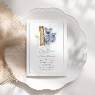 Cute Koala Bear Eucalyptus Leaves Baby Shower Invitation