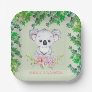 Cute Koala Bear Girl Baby Shower Paper Plate