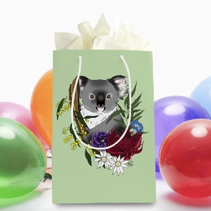 Cute Koala Bear Green Australian Wildlife Floral Medium Gift Bag