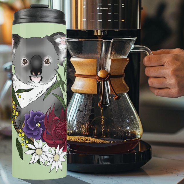 Cute Koala Bear Green Australian Wildlife Floral Thermal Tumbler (Creator Uploaded)
