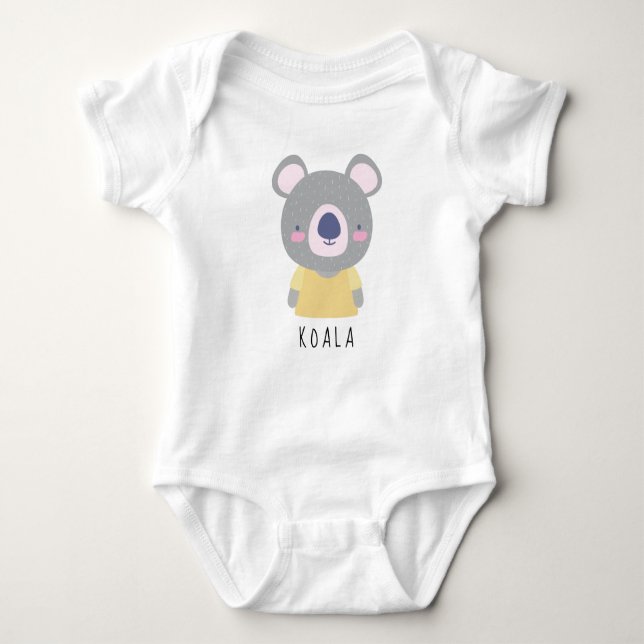 Cute Koala Bear Illustration - Customisable Name B Baby Bodysuit (Front)