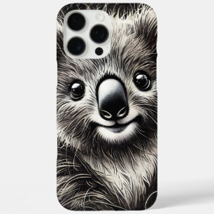 Cute Koala Bear Illustration on Textured Surface iPhone 16 Pro Max Case