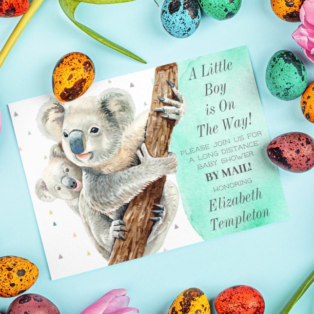 Cute Koala Bear It's a Boy Baby Shower By Mail Invitation (Creator Uploaded)