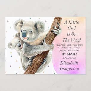 Cute Koala Bear It's a Girl Baby Shower By Mail Invitation