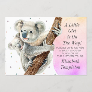 Cute Koala Bear It's a Girl Pink Baby Shower Invitation