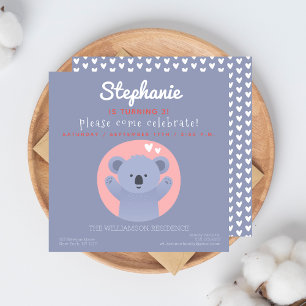 Cute Koala Bear Kids Birthday Party Invitation